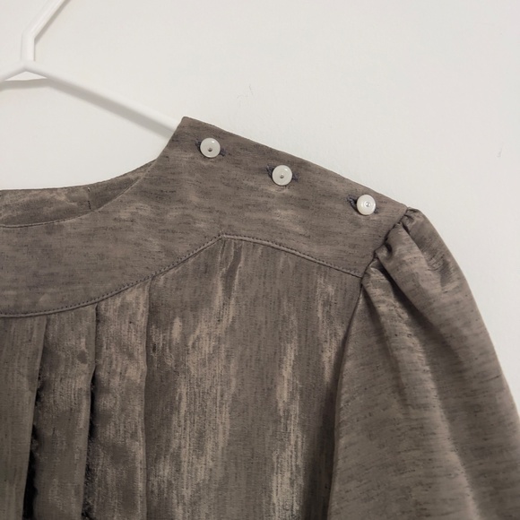Vintage Pleated Blouse Top with Buttons Olive Green size S/M - Picture 4 of 9